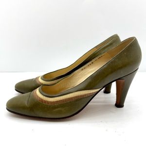 VTG Eugenia Florence Italy Women’s 7.5 Green Leather Pumps Slip On Shoes